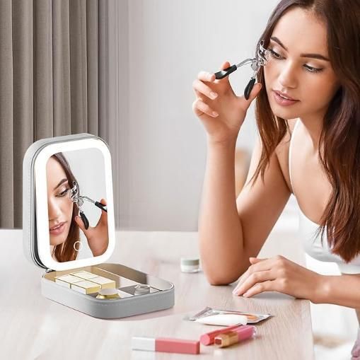 White Jewelry & Makeup Box with LED Mirror