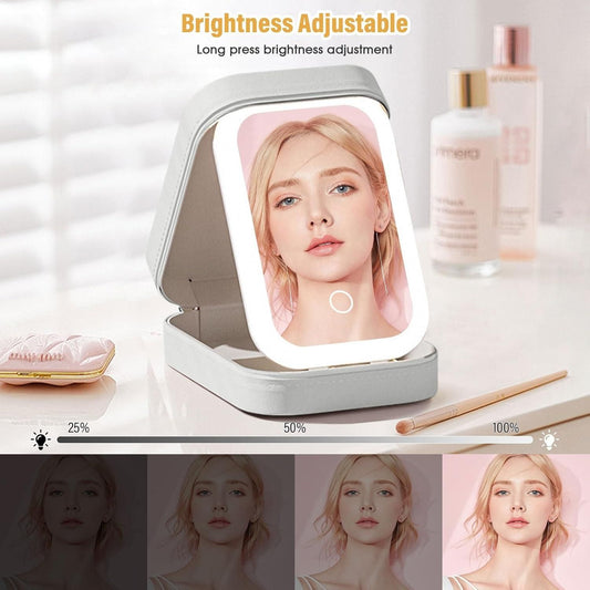 White Jewelry & Makeup Box with LED Mirror