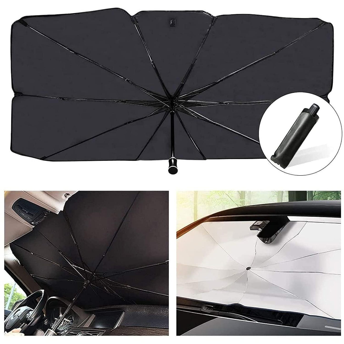 Car Windshield Umbrella Sunshade - Black