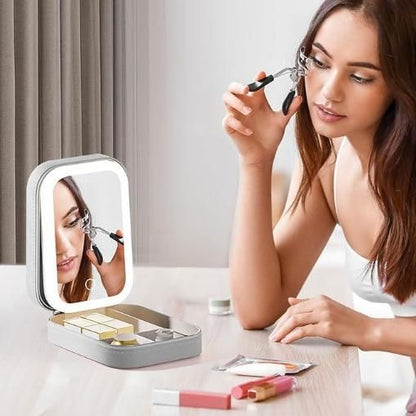 White Jewelry & Makeup Box with LED Mirror