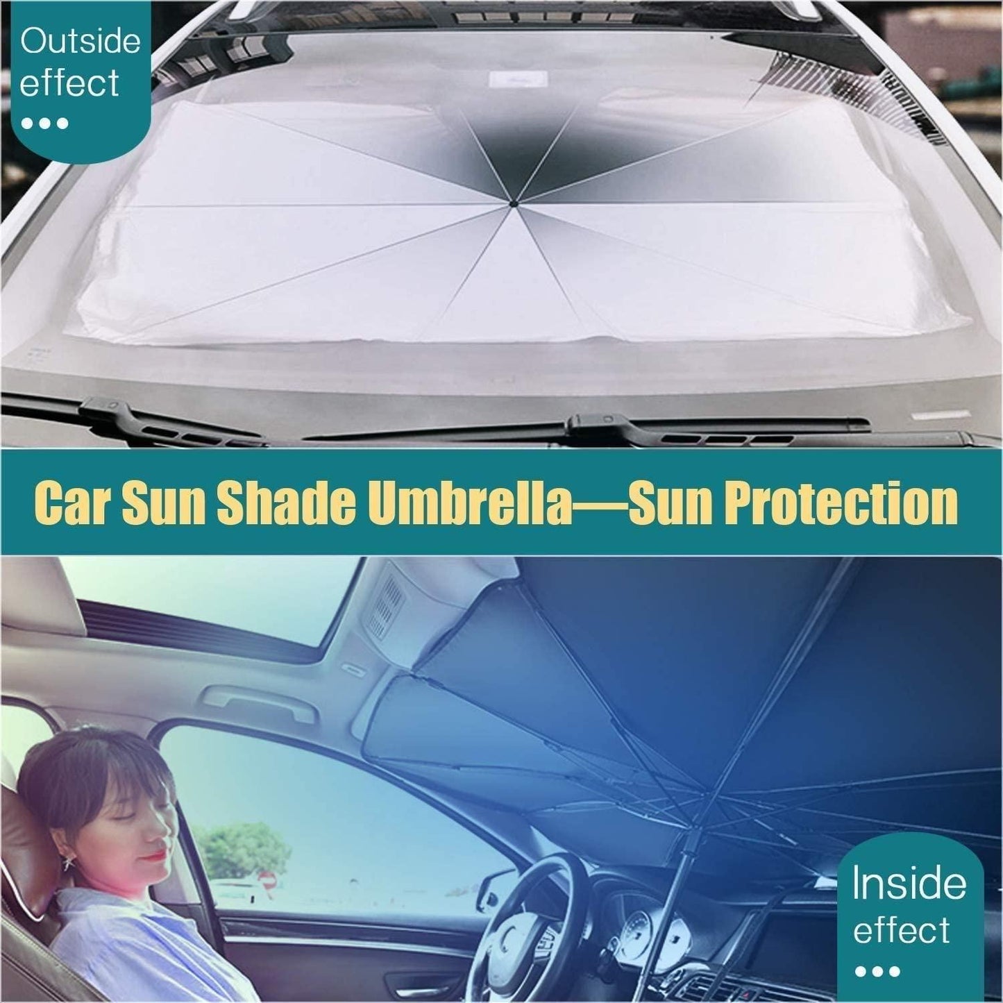 Car Windshield Umbrella Sunshade - Black