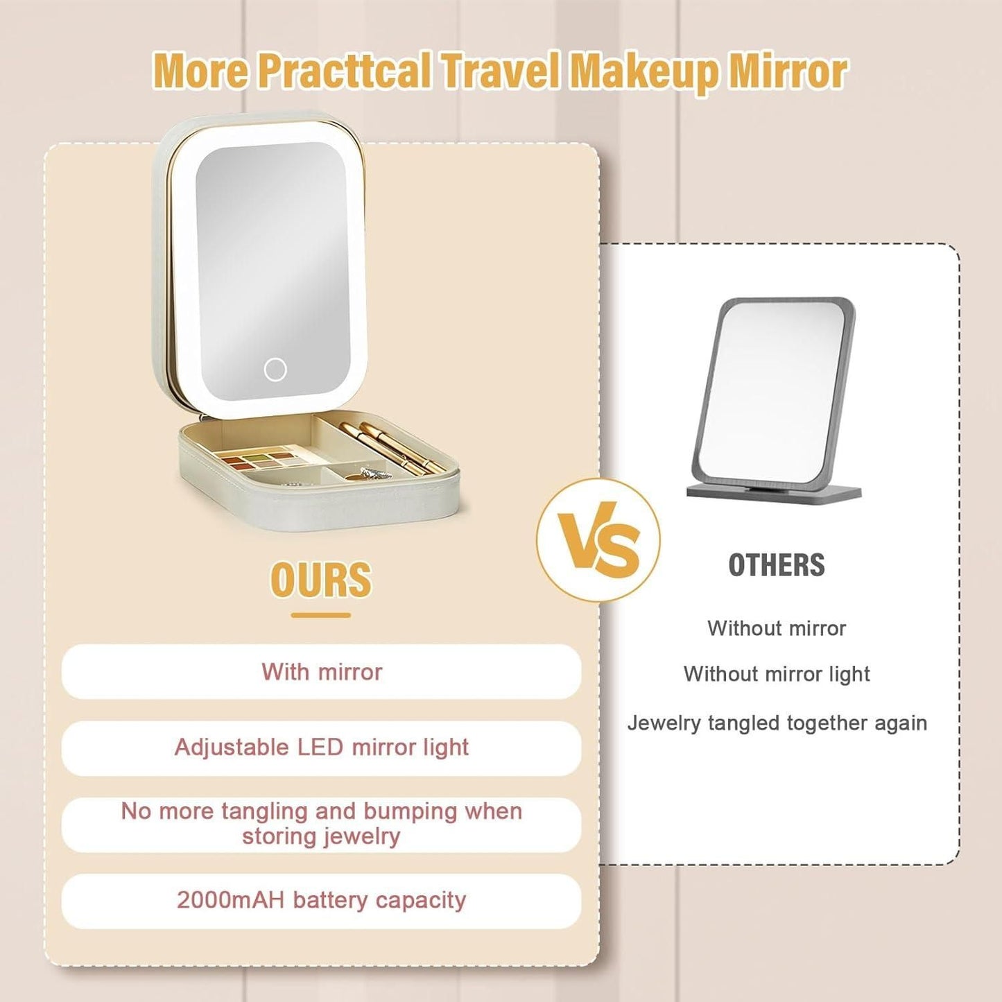White Jewelry & Makeup Box with LED Mirror